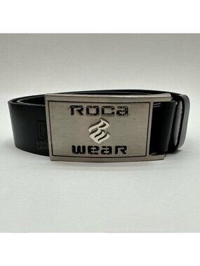 Rocawear Black Leather Belt With Silver Buckle & Embossed Logo Design